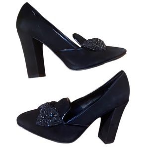 Tory Burch black Carissa Pump Soho Lux Suede Size 10 Heeled Loafer Shoes.